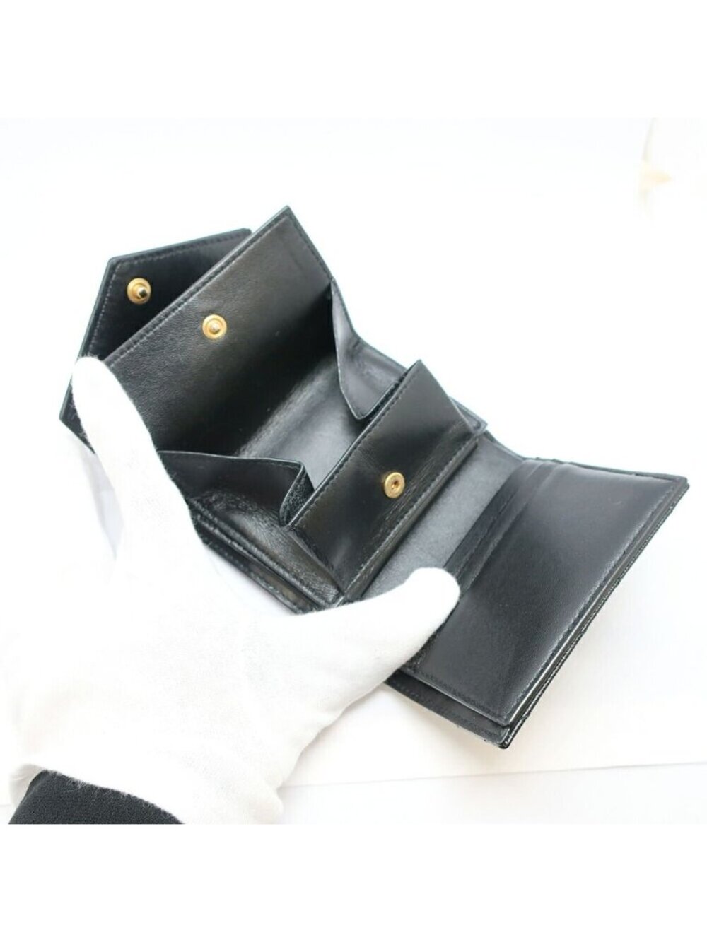 Saint Laurent Ten Multi Fold Wallet Black Leather Compact Mini Logo Quilted - Picture 7 of 10